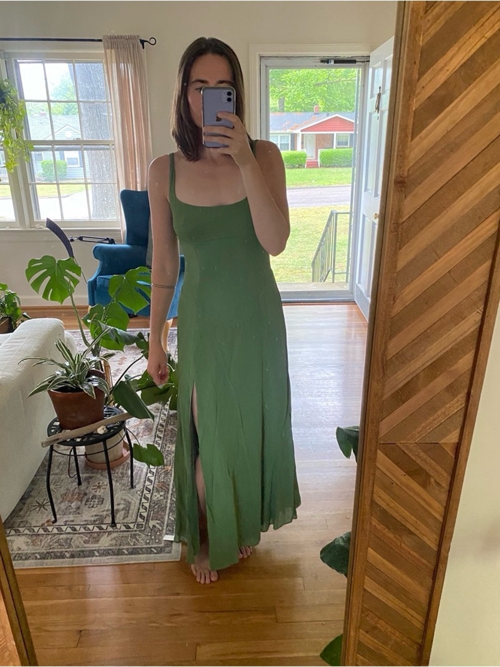 Reformation Olive Green Square-Neck Ailany Dress - Picture 9 of 9
